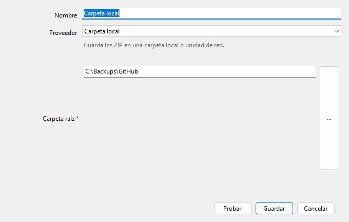 RepoSaver local folder provider settings.